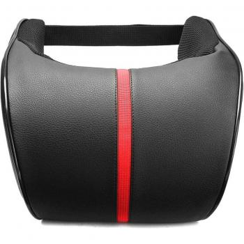 Reposacabezas de coche, almohada cervical de cuero PU negro con banda ajustable, 1 pieza