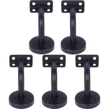 5pcs Curved Wall Mount Handrail Brackets Stainless Steel with Black Handle