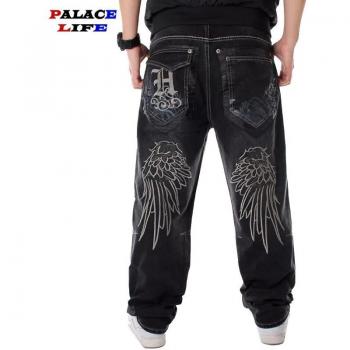 Vaqueros hombre rectos negros, bordado hip hop, XL a 46