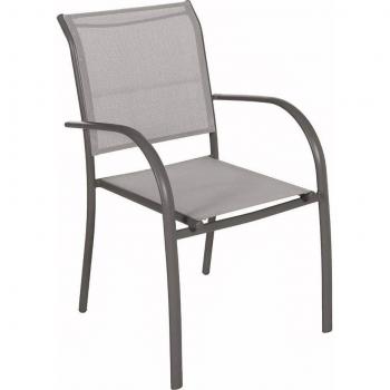 Silla de jardín apilable con reposabrazos de aluminio marrón Feroe 65x56cm