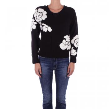 Blugirl Black V-neck Sweater, Floral Design, Size S