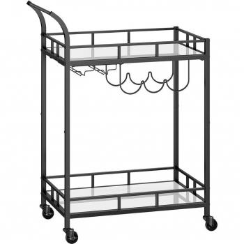 Black Bar Cart with Mirrored Shelves