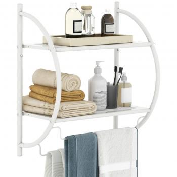 18-Inch White Wall-Mounted Bathroom Caddy with Towel Bars