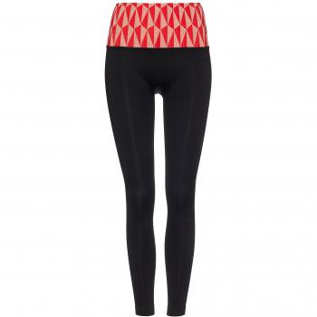 FIND Damen Schmaltaillengeometrie Sportleggings ohne Nähte, Schwarz/Rot-Pfirsich, S