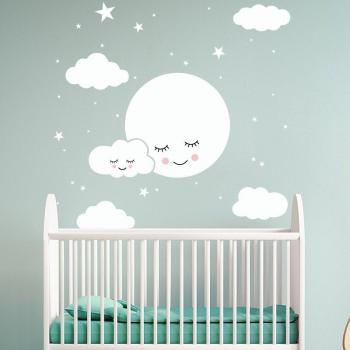 Decoración mural de estrellas y nubes con sonrisas para habitaciones infantiles