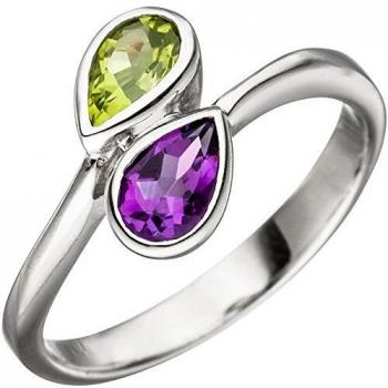JOBO Ring für Frauen aus 925 Sterling Silber, Amethyst & Peridot – Größe 60
