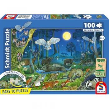 Schmidt Spiele – Forêt Nocturne, puzzle d’animaux (100 pièces)