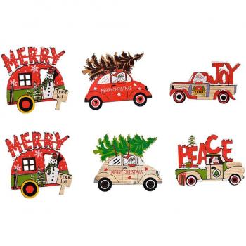 Estilo Navideño para Niños: 6 Imán de Madera con Carro