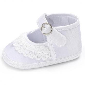 Zapatos de Bebé Satén Blanca con Detalle de Encaje