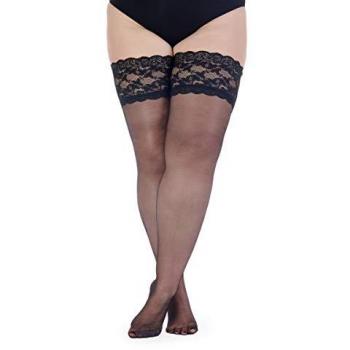 Pretty Polly Women’s Curves 20 Denier Lace Top Hold‑Ups, XL, Black – Pack of One