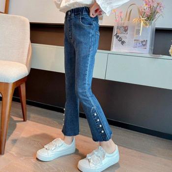 Jeans de algodón negro con perlas para niñas