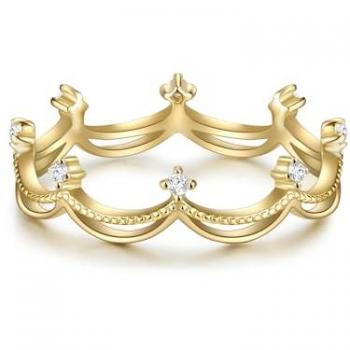 Glanzstücke München – Krone des Lichts: Sterling Silber Ring mit Zirkonia, Goldveredelung, Größe 56