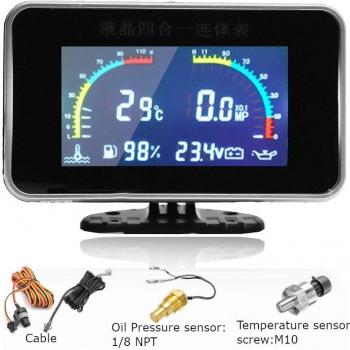 4 in 1 Auto Digital Alarm Messgerät für Öl Druck, Voltmeter, Wasser Temperatur und Treibstoff mit Temperatur-/Öldrucksensor