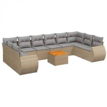 Ensemble de jardin 11 pcs beige avec coussins en résine tressée