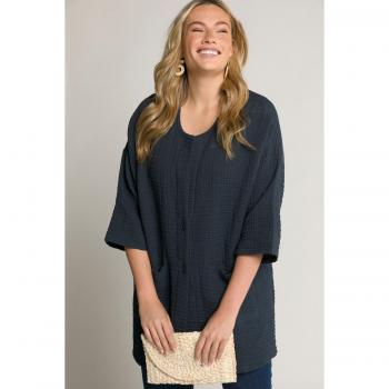 Giacca a kimono dal taglio oversize in cotone biologico, Donna, Blu, Taglia 60/62
