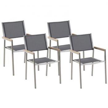 Set de 4 chaises jardin gris acier inoxydable