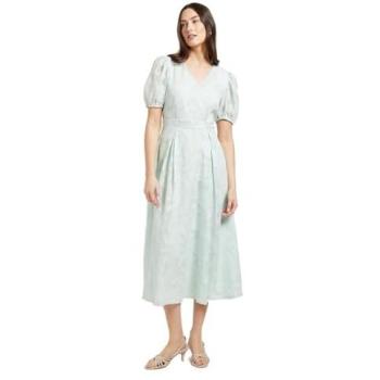 Women's Sage Floral Jacquard Puff Sleeve Midi Gown