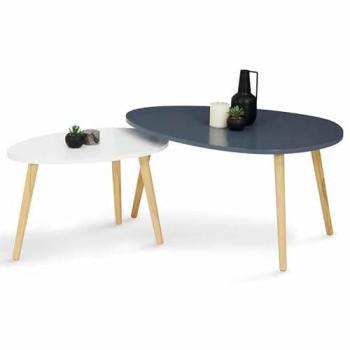 Set di Tavolini Gaïa – 2 Nidificanti Laccati Bianchi & Grigi