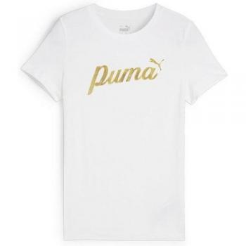 Camiseta Blanca con Script Metálico Puma para Niña