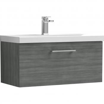 Nuie Arno Wall Hung Single Drawer Vanity Unit with 40mm Profile Basin | Anthracite | MDF | 800mm
