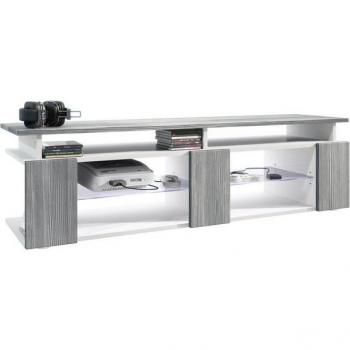 Vladon TV Board Movie V2 – Plateau de jeu vidéo 139 cm × 39 cm × 39 cm, caisson blanc mat, panneaux Avola‑Anthracite, illumination LED blanche
