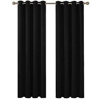 Cortina Deconovo con Aislamiento Térmico para Dormitorio Tela Lisa Color Sólido Ojales Negro 107 x 213 cm