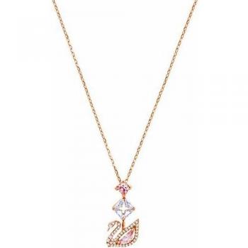 Collier Cygne Éblouissant Femme Plaqué Argent Cristal Rose