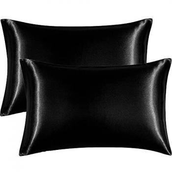 Anti-Frizz Satin Pillowcases with Envelope Closure, 2 Pack, 50x75 cm, Black