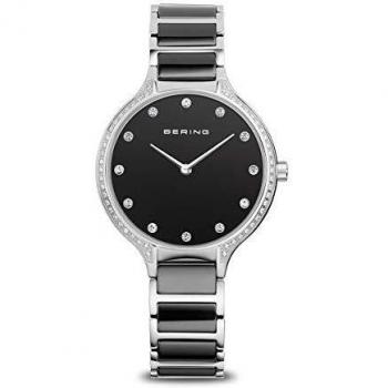 Ceramic Women's Watch in Black with Stainless Steel Band by BERING, One Size