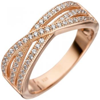 Sterling‑Ring JOBO – 58, rotgold vergoldet, Zirkonia (Mehrreihen)