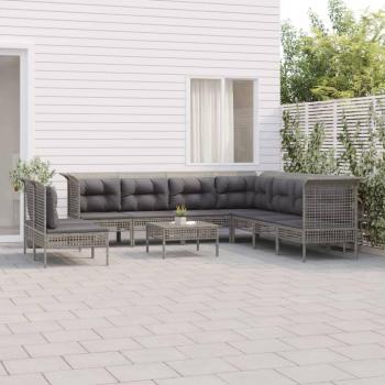 Set di Divani da Giardino 11 pz con Cuscini in Polyrattan Grigio