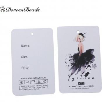DoreenBeads 10 PCS White Girl Pattern Paper Garment Labels 90mm x 55mm