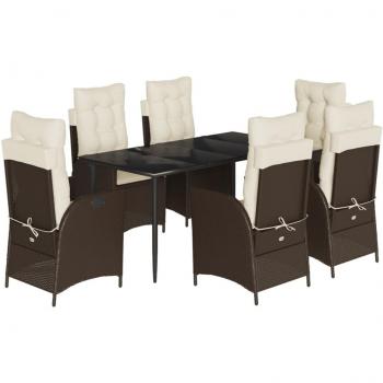 Conjunto de comedor al aire libre Vidaxl 7 piezas con cojines de ratán sintético marrón