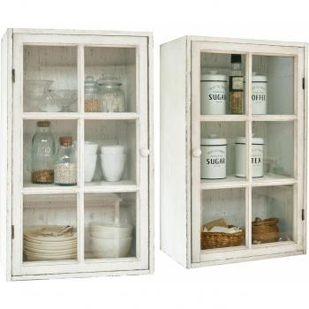 Set de 2 armoires suspendues Piavo, finition blanc vieilli
