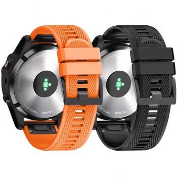 NotoCity Kompatibles Silikonarmband für Garmin Fenix 5/5 Plus/6/6 Pro/7/Forerunner 935/945/Instinct, 22mm, Quick-Fit, Orange+Schwarz