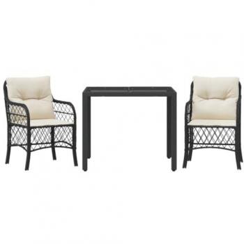 VidaXL Gartenmöbel-Set 3-tlg. mit Kissen Schwarz Polyrattan