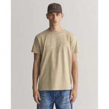 GANT Herren T-Shirt mit Tonal Shield, Rundhals, Kurzarm, 100% Baumwolle, Farbe Beige, Größe XXL