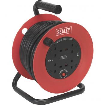 Sealey 25m 4 Socket Heavy Duty Thermal Trip Cable Reel