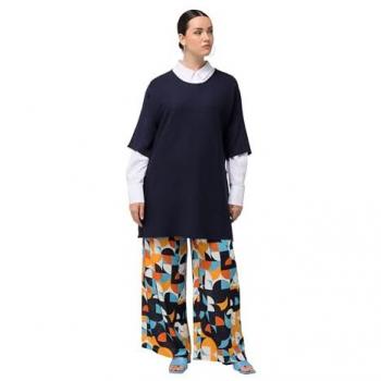 Damen Longpullover, große Größen, blau, Baumwolle/Viskose, Oversized, Rundhals, 3/4-Arm
