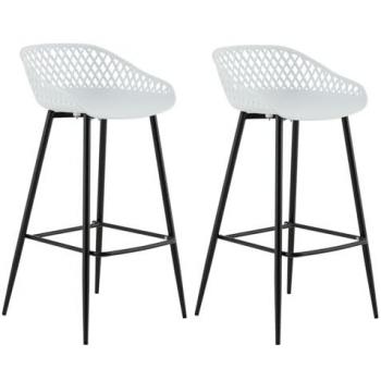 Tabouret haute cuisine IREK, assise 75 cm, matériau plastique blanc et métal noir