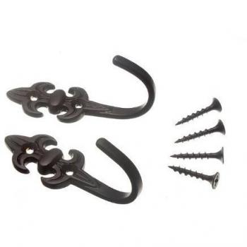 Fleur De Lys Curtain Tie Hold Back Hooks 80MM Black + Screws