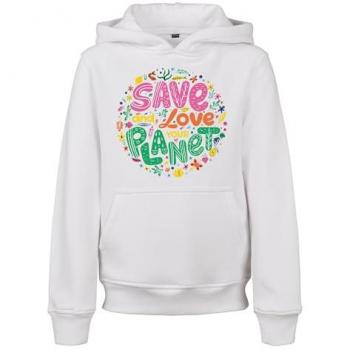 Kapuzensweatshirt MISTERTEE MisterTee Herren Kids Save And Love Hoody Gr. 134/140, weiß, Jungen, 65% Baumwolle, 35% Polyester
