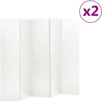 Set di 2 Paraventi a 5 Pannelli in Acciaio Bianco 200x180 cm