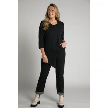 Plus Size Eco Cotton Asymmetric Hem Tee, Black, Size 28/30