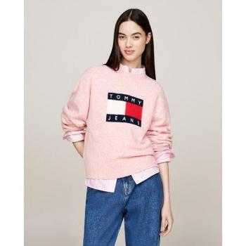 Tommy Jeans Damenpullover Rosa, flaggenmusterig, S