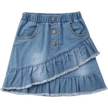 Falda vaquera corta con volantes y botones para infantes, azul, 1-6 años