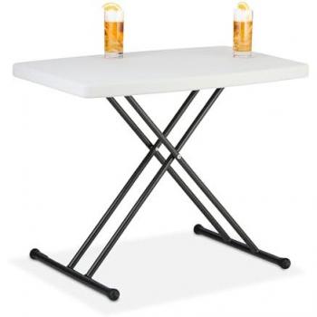 Portable Camping Table, Foldable, 71 x 78 x 49 cm, Plastic & Steel, Height-Adjustable, for 2 People, White