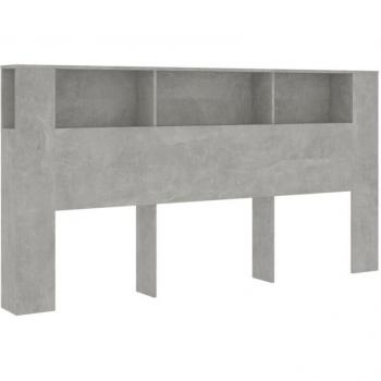 Tête de lit multifonctionnelle : table, étagère, rangements – MDF gris 200×185×104,5 cm