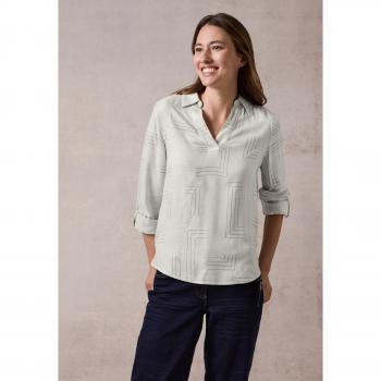 Beige Alabaster CECIL Langarmbluse – 100 % Viskose, gemustert, Casual – Größe XXL