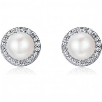 Orecchini Bottone Cerchio di Perle CZ Argento